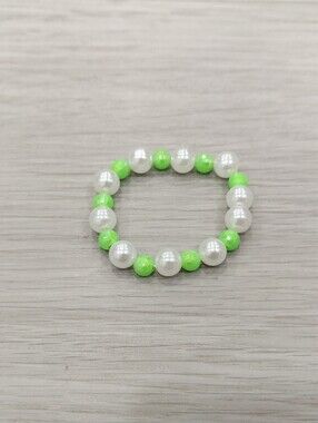 Pearl and Neon Green Beaded Stretch Bracelet